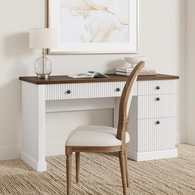 Garvee Fluted Home Office Desk Storage 54in Modern Executive Desk with Charging Station