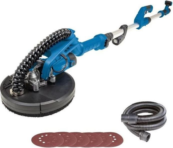 Scheppach DS920X Wandschuurmachine en plafondslijpmachine met verstelbare steel, 210 mm, 710W, inclusief 4 meter slang en 6 schuurplaten