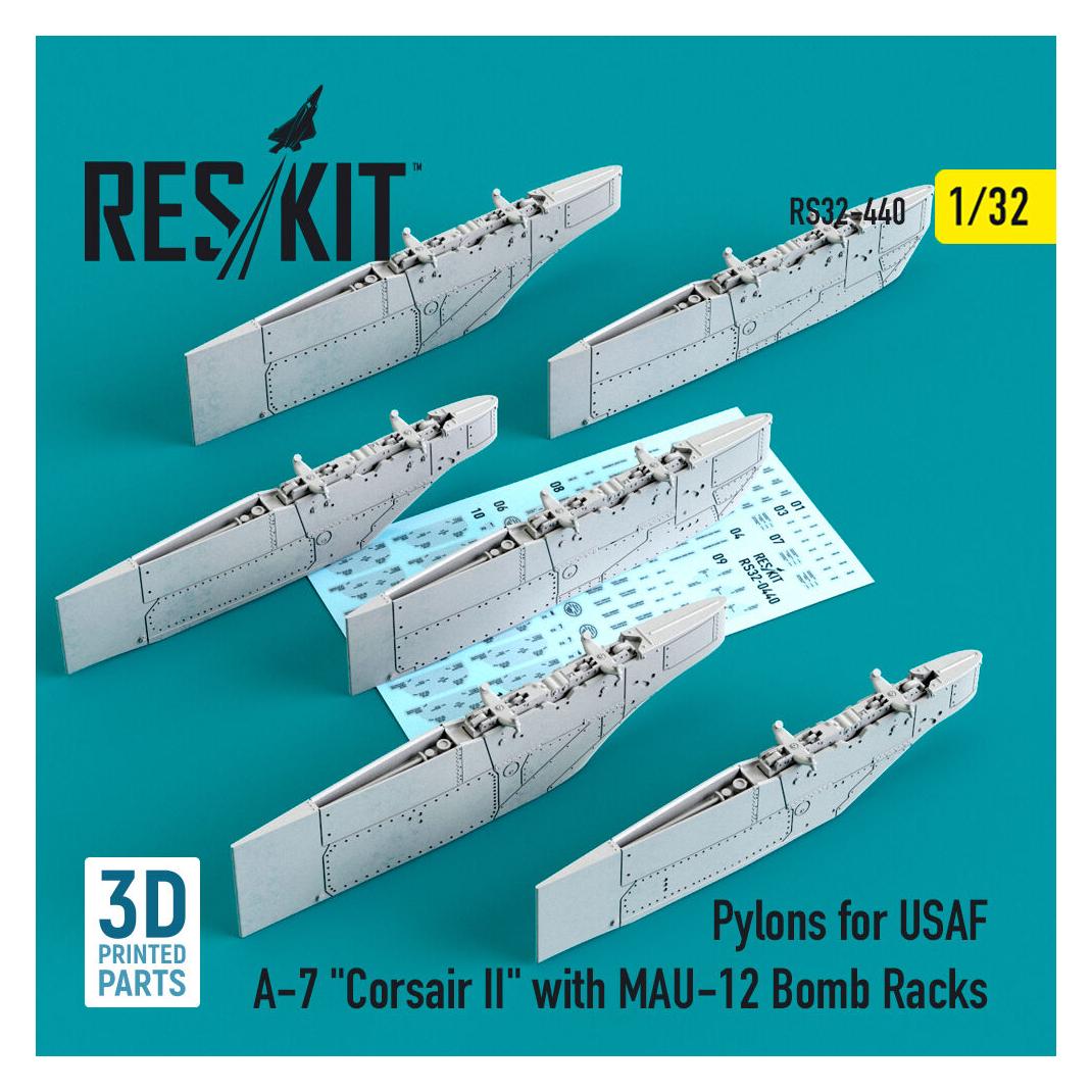ResKit Pylons for USAF A-7 Corsair II with MAU-12 Bomb Racks (3D Printed) (RS32-0440)