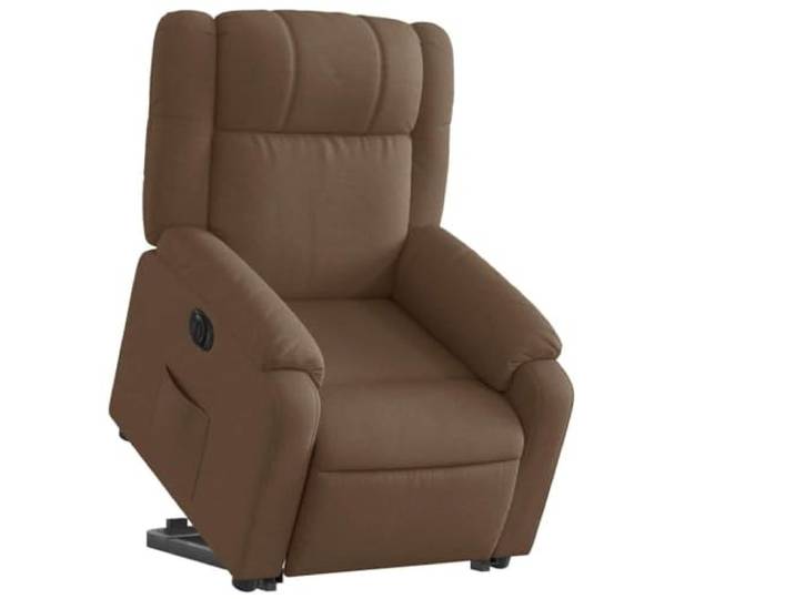 Elektrischer Relaxsessel mit Aufstehhilfe Braun Stoff Elektromotor,135 Grad Neigung,Seitentasche,Holz-und-Metall-Rahmen,Stoffbezug,110 kg Belastbarkeit