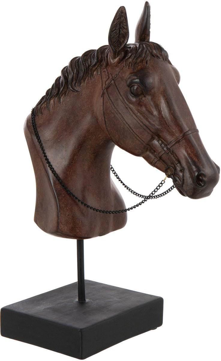 J-Line Decoratie Paardenhoofd op Voet - Donkerbruin - Large