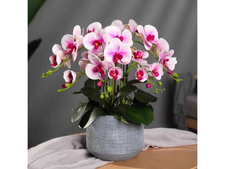 Vase Décoratif pour la Maison et le Jardin, Ensemble de Décoration de Pot de Fleurs Artificielles Phalaenopsis, Accessoires de Photographie, Décoration Florale
