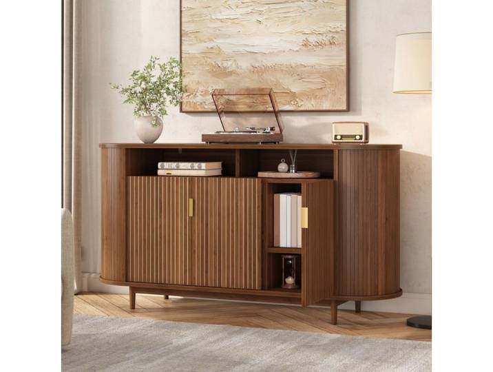 Buffet 3 Portes Noyer Sideboard Moderne FloraGrace Pour Salon Et Salle A Manger Montage A Effectuer 140x40x78cm