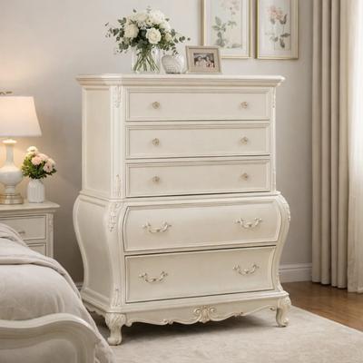 Benzara Wooden Drawer Chest with Five Drawers, Pearl White