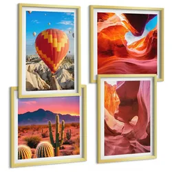 BILDER SET 4er Set - 50x50 cm & 40x60 cm Goldrahmen - Landschaften von Wüstenschluchten