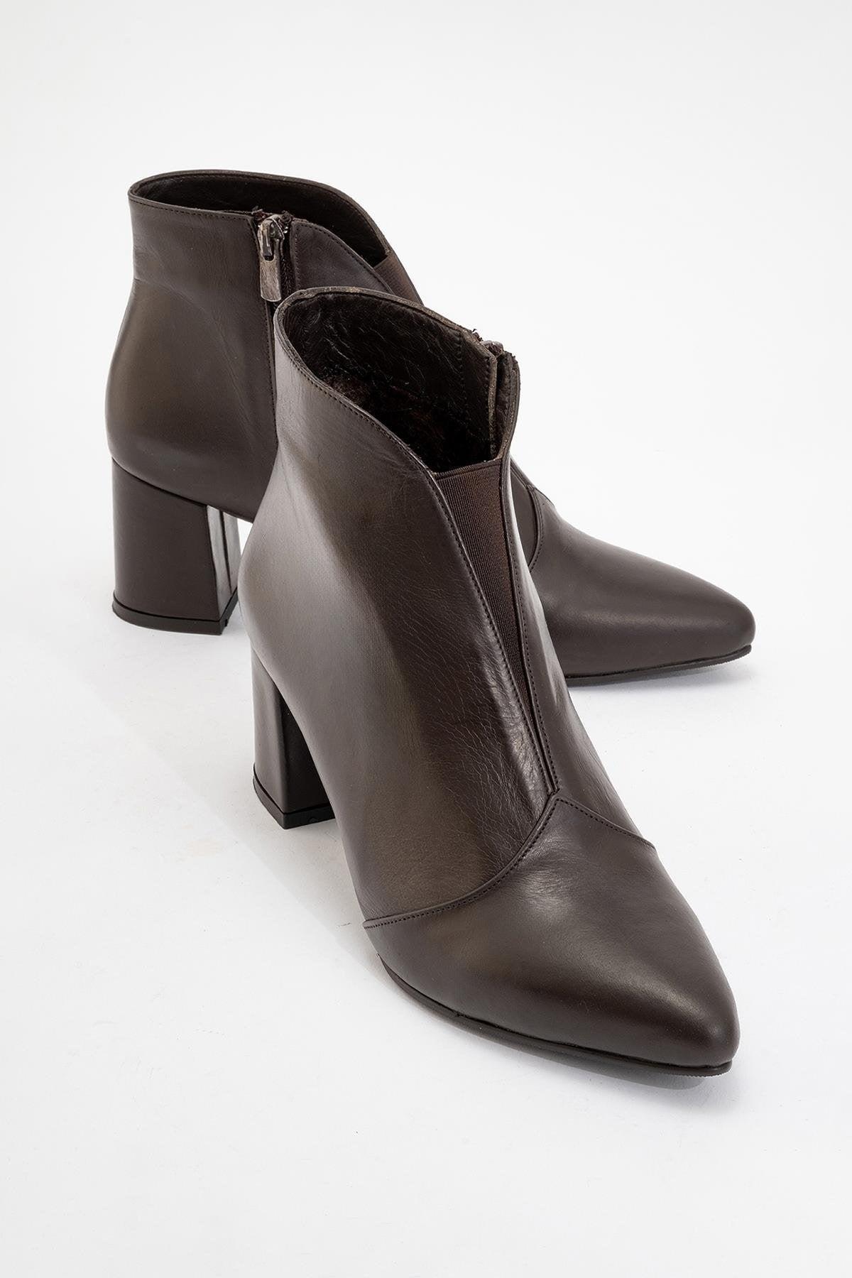 Forever & Always Leder-Stiefel mit Blockabsatz, Finda - Braun