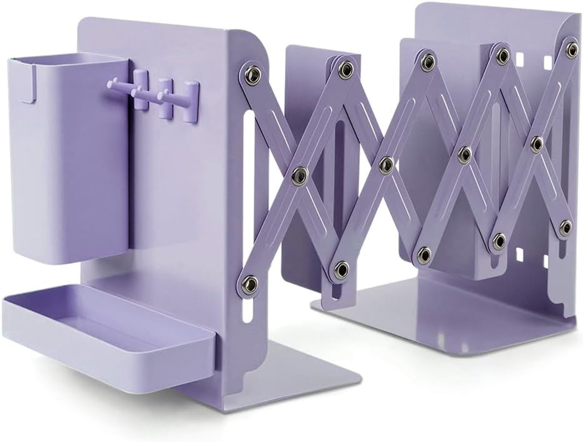Intrekbare Boekenstandaard Bureau Organizer Paars - Verstelbare Lengte 44 cm