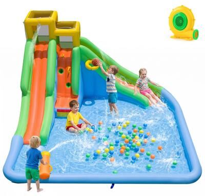 Costway Inflatable Water Slide for Kids with Double Slides and 680W Blower