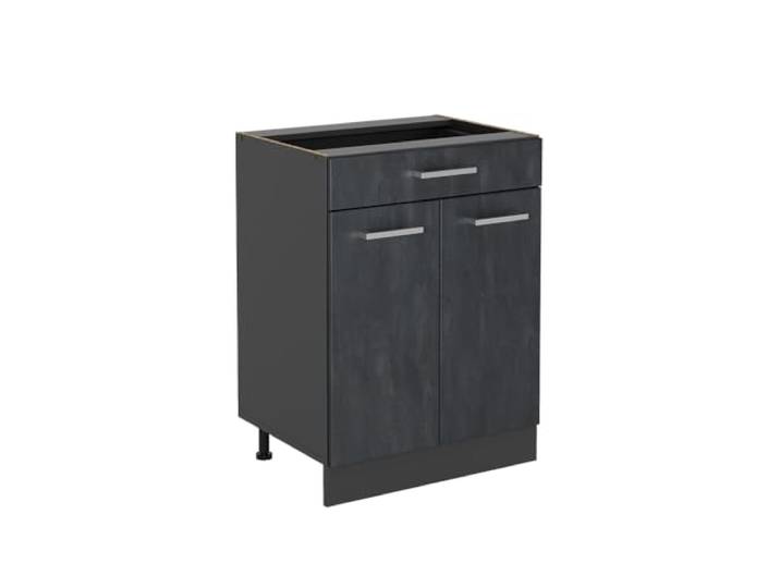 Vicco Küchenunterschrank R-Line, Schwarz Beton, 60 cm 1 Schublade · Ohne Arbeitsplatte · Höhenverst. Füße · 2 Türen · Leichter Zugriff