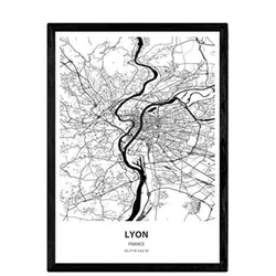 POSTER Karte Von Lyon - Frankreich A3 Schwarzer Rahmen