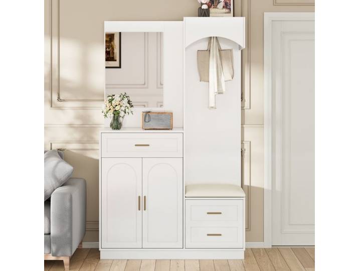 Meuble d'entrée - DREAMMESPACE - Armoire compacte - Blanc - 110x33x185.5cm - Design moderne