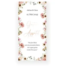 Menükarte Hochzeit: Bloom in Weiß