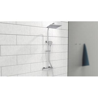 Duschsystem WELLTIME "Turin", grau (chromfarben), H:95cm T:48,5cm, Brausegarnituren, eckiges Überkopfbrauseset mit Thermostat, Kopfbrause mit Regendusche