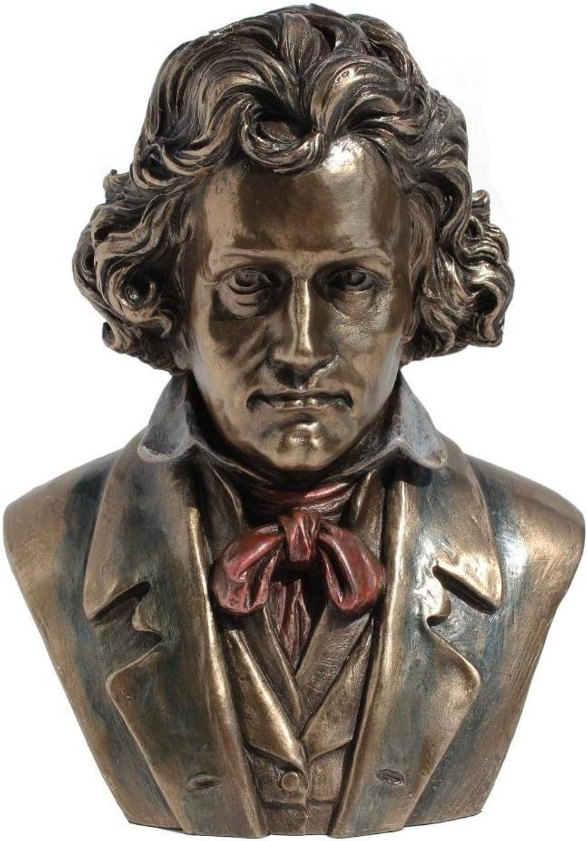 Beethoven Buste Standbeeld - Muziek Sculptuur - Koud Gegoten Brons - Antiek Brons - Maat S