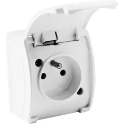 Aufputzsteckdosen IP44 Steckdose französisch System + Klappdeckel weiß 161-01-DRV