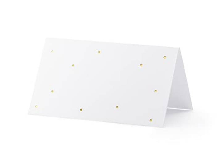 PartyDeco Plakkaarten, stippen, 9,5 x 5,5 cm, 10 stuks, voor bruiloft, verjaardag, vormsel, blanco, wit, goud