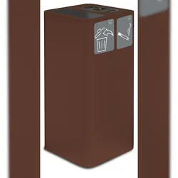 Stil Casa PURE Abfallbehälter mit Aschenbecher, lackierter Stahl, 38x38xh. 80 cm, zwei Klebepiktogramme enthalten, 100 Liter, corten.