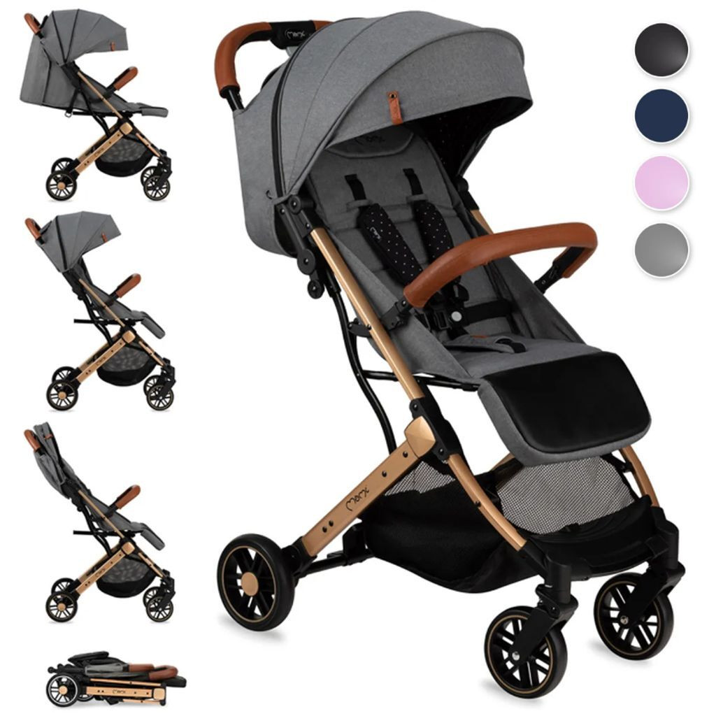 MoMi Estelle Gold kinderwagen - Grijs-goud - Inklapbaar en lichtgewicht