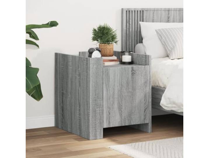HEFZGDB Grauer Nachttisch Sonoma 45x50x50 cm aus Holzwerkstoff mit Fach und zeitlosem Design für Schlafzimmer, robuste stabile Tischplatte, feuchtigkeitsbeständig, einfache Montage