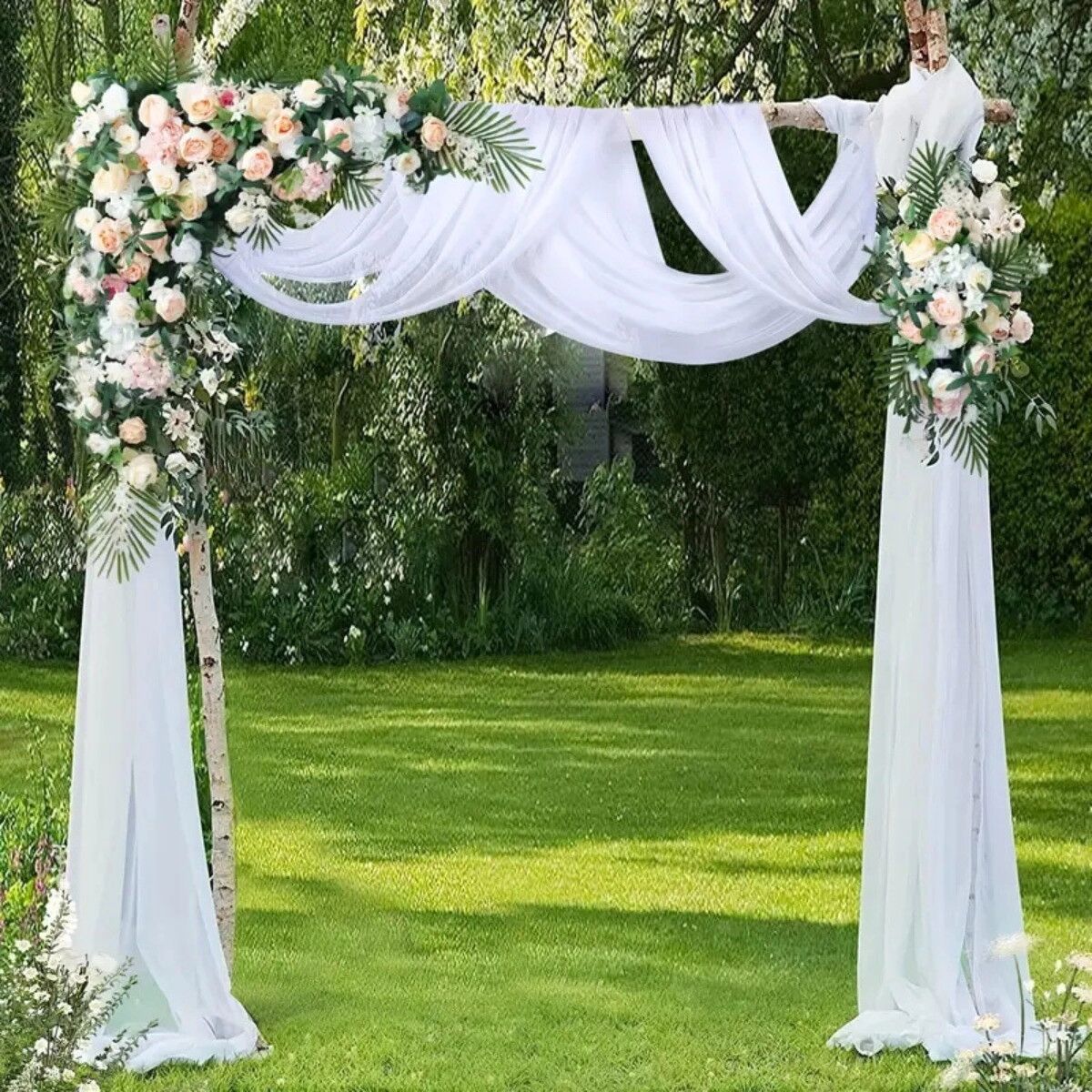 INF Hochzeitstüll für draußen, weißer Polyestertüll zur Dekoration von Hochzeitsbögen und Stuhllehnen 3 m
