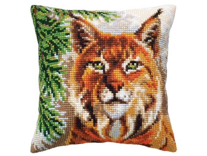 Collection d'Art Kruissteek kussen borduurpakket lynx print