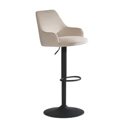 BARHOCKER Samt Lehne Höhenverstellbar Trompetenfuß Armlehne Gepolstert, Beige 45x45x106 cm