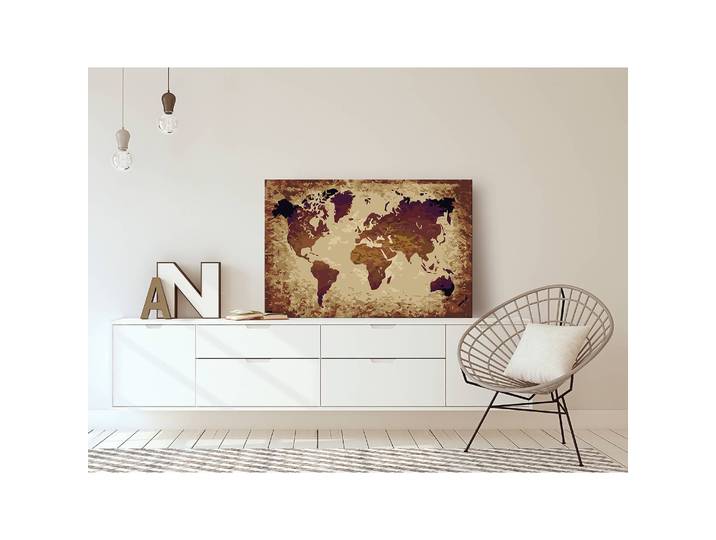 Peinture par numéro - Carte du monde III Lin Beige 40 x 50cm