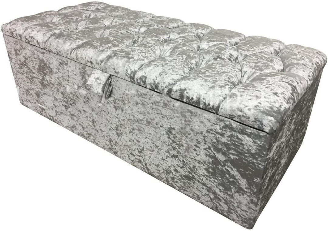 ClassicLiving 45cm Wide Tufted Rectangle Solid Colour Footstool Ottoman Cream 35cm H X 45cm W X 102cm D