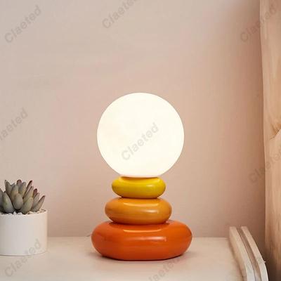 Inspired Living Aurora Stacked Stone Nordic Table Lamp Modern LED Bedside Light For Cozy Home Decor orange