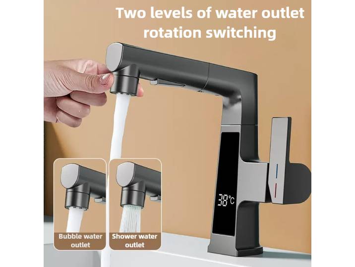 Robinet de traction à affichage numérique, capteur de température Intelligent, robinets de lavabo en laiton, robinet mitigeur d'eau froide et chaude à levage rotatif
