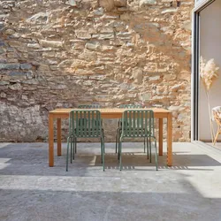 Teo - Gartenmöbel Set aus massivem Teak und grünem Metall 4 Stühle