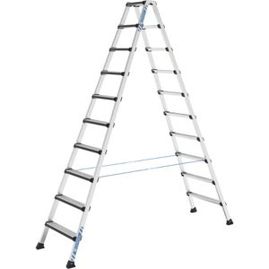 Zarges Stehleiter Comfortstep B, 41438, beidseitig begehbar, aus eloxiertem Aluminium, bis 150kg, mit 2 x 10 Stufen