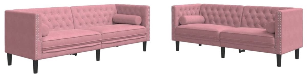 vidaXL Chesterfield Loungeset met bolsters - 2-delig - Roze fluweel