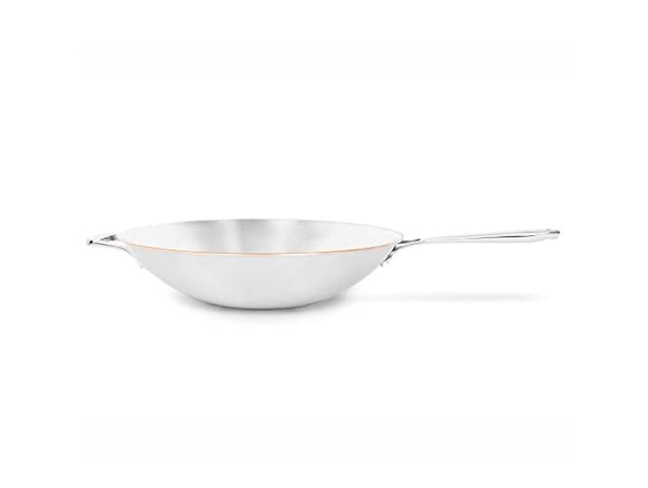Olav Olavson® Wok Kupferpfanne mit Antihaftbeschichtung aus 5-Schicht-Material, induktions- und spülmaschinengeeignet, wiederbeschichtbar, entwickelt in Deutschland (36cm unbeschichtet Stielgriff)