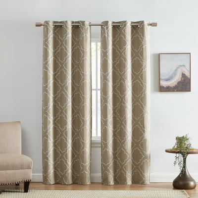 Threadmade Valian Lattice Embroidered Blackout Window Curtain Panel, Set of 2