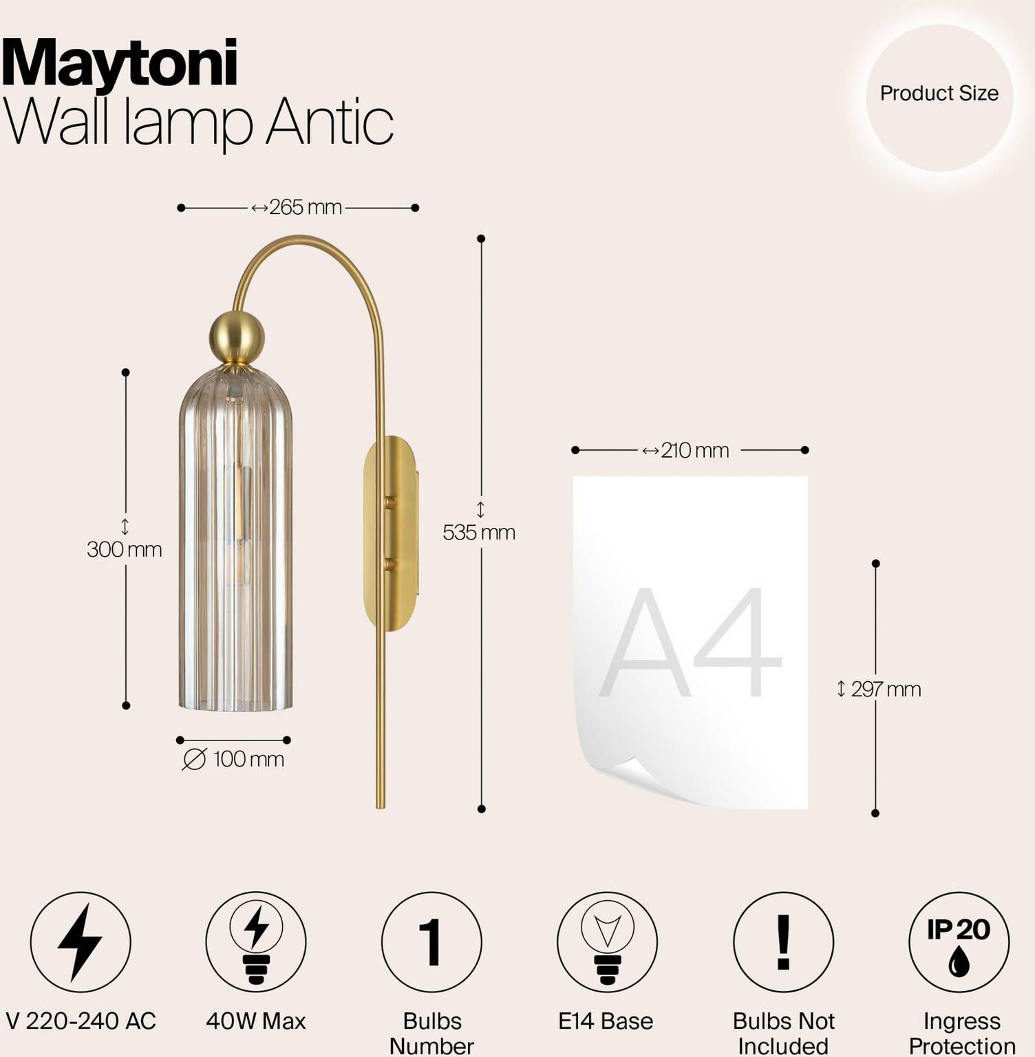 Maytoni Wandlampe Antic, messing / gold, für Wohn- / Esszimmer, Glas, Modern, Wandleuchte, Wandlampe Innen