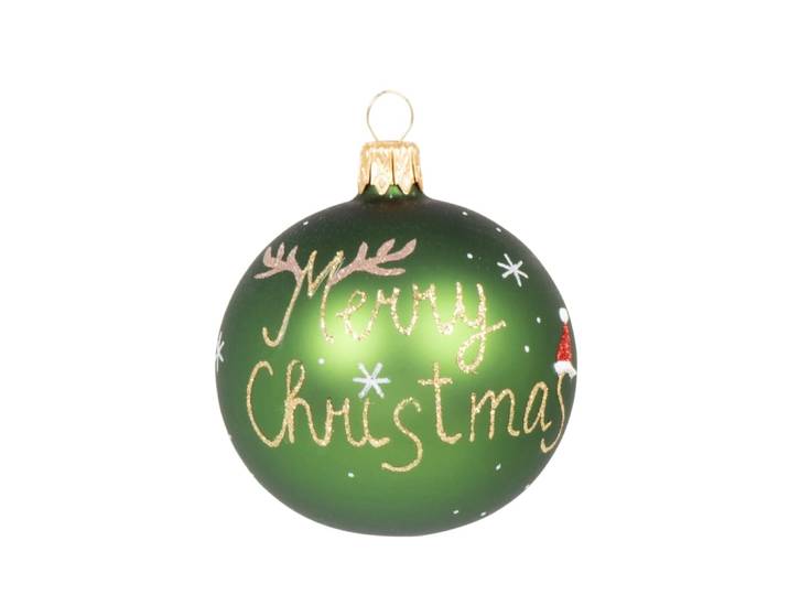 Christbaumkugel aus Glas, „Happy Christmas“-Aufdruck, rot, grün und gold