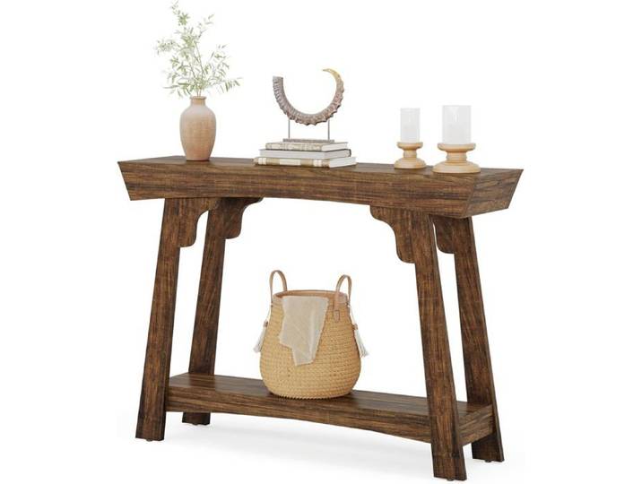 Finmind Table Console avec Rangement 105 x 30 x 85 cm 2 Niveaux en Bois Marron Rustique