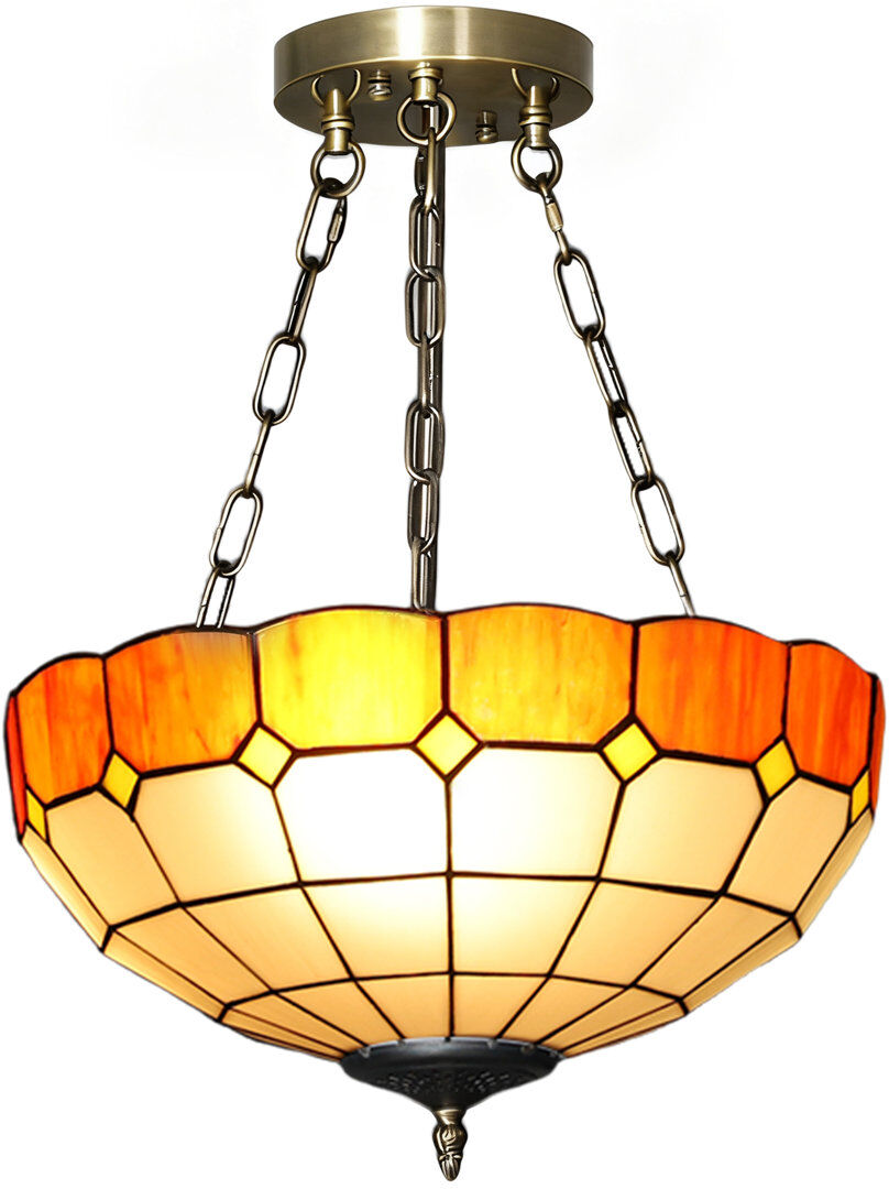 Rosdorf Park Tiffany Style Ceiling Light, Vintage Chandelier with 3 E27 Sockets White/Orange 50cm H X 34cm W X 34cm D