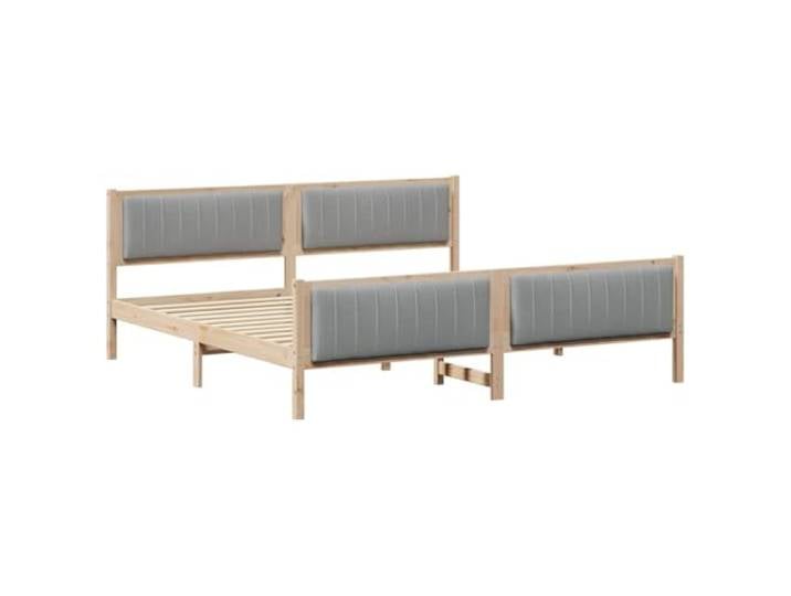 PUGYNBK Bettgestell Braun und Hellgrau, 200 x 200 cm Massives Kiefernholz, ohne Lattenrost, gepolstertes Kopfteil, Wandmontage
