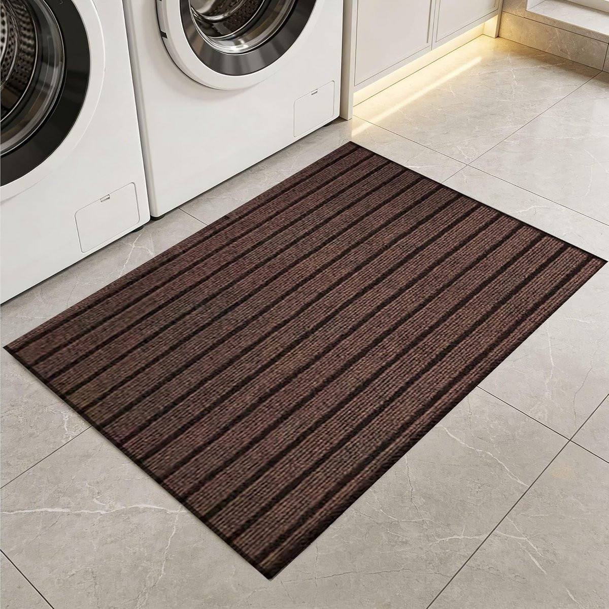 Bruine Schoonloopmat - Machine Wasbare Voetmat - 75 x 95 cm