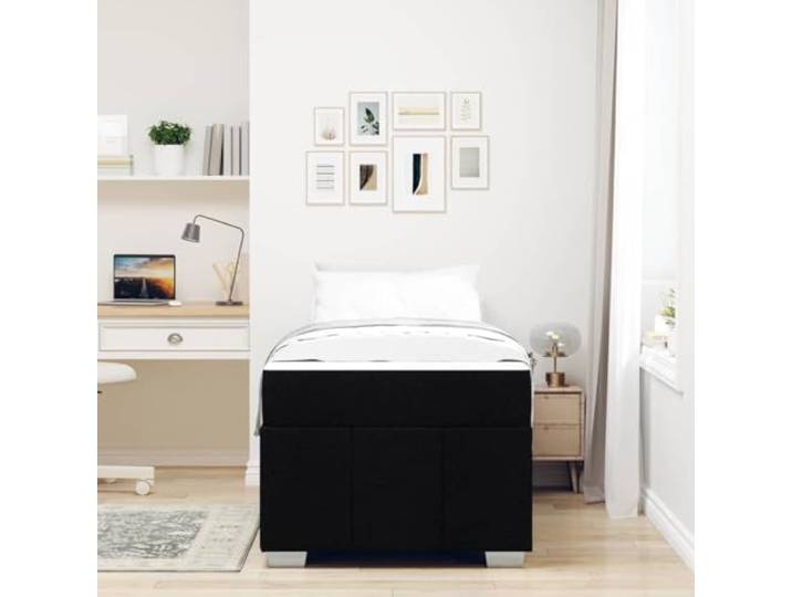 KTHLBRH Einzelbett mit Matratze 80x200 schwarz Stoff Lattenrost, Taschenfedern, Unterstützung 140 kg, einfache Montage