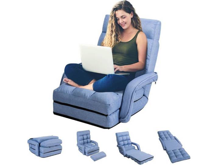 GOPLUS 18 Grille Fauteuil de Salon Convertible Fauteuil chauffeuse Relax canapé-lit Pliable avec Dossier Réglable sur 5 Positions