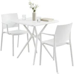 DELUKE Gartenmöbel-Set FRIDA mit 2 Stühlen 186x72x81cm, Kunststoff, Weiß Balkonset Gartenset Tisch mit Stühlen Bistroset Outdoor