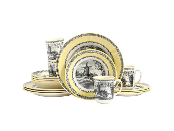 Creatable Kombiservice Windmühle Gelb, Mehrfarbig, Keramik, 16-teilig, 300 ml, lebensmittelecht, stapelbar, Essen & Trinken, Geschirr, Geschirr-Sets, Kombiservice