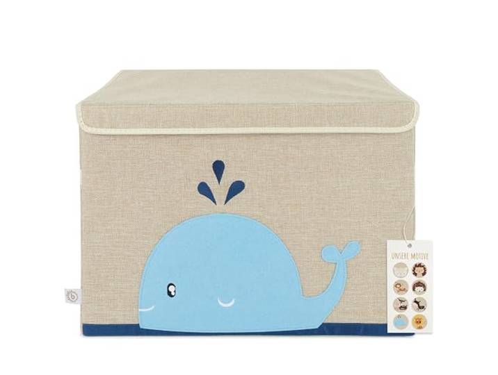 Bieco Aufbewahrungsbox mit Deckel 65L faltbar ca. 36x36x51cm Spielzeugkiste mit Deckel Aufbewahrungsbox Kinder Kisten mit Deckel Aufbewahrungsbox Groß Wickeltisch Organizer Wal Motiv