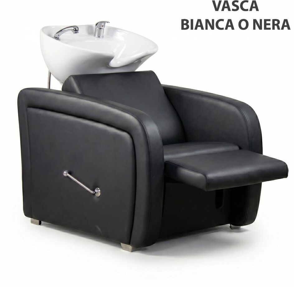 MUDI Poltrona Lavatesta per Parrucchiere AQUA ELEGANCE Melcap con Alzagambe Manuale NERA