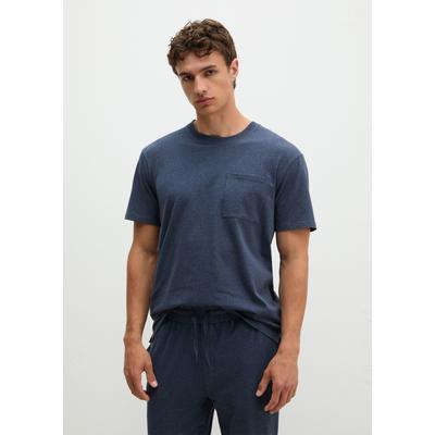 Pyjamaoberteil MARC O'POLO, Herren, Gr. M, blau (dunkelblau melange), Jersey, Obermaterial: 95% Baumwolle, 5% Elasthan, bequem hüftbedeckend, Rundhals, Shirts, mit Rundhals, Kurzarm, lässige Passform, aus Jersey