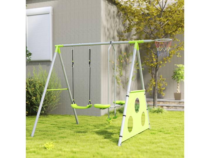 AIYAPLAY Portique Balançoire Enfant 4 en 1 avec Panier et But