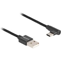 USB 2.0 Kabel, USB-A Stecker > USB-C Stecker schwarz, 3 Meter, gesleevt, 90° abgewinkelt